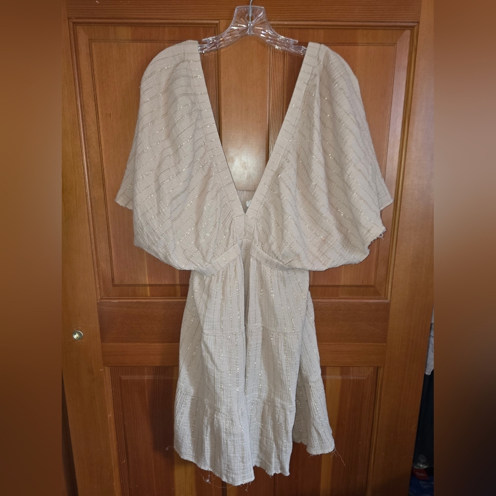 Aerie Gauze Dress Tan With Gold Accent. Size Large